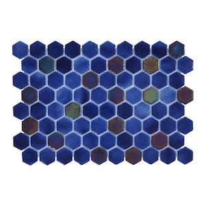 Glass Tile LOVE Forever Dark Blue 12 in. X 12 in. Hex Glossy Glass Mosaic Tile for Walls, Floors and Pools