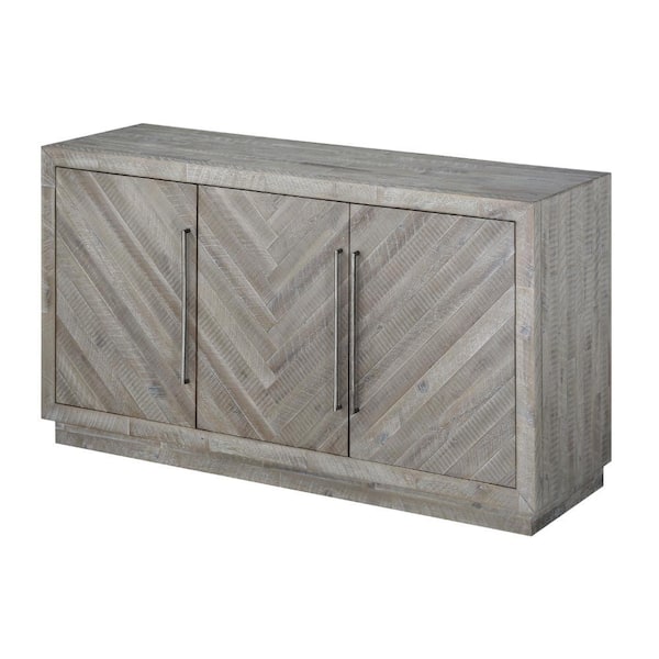 Benjara Gray Wood Top 60 in. Sideboard with 3-Doors
