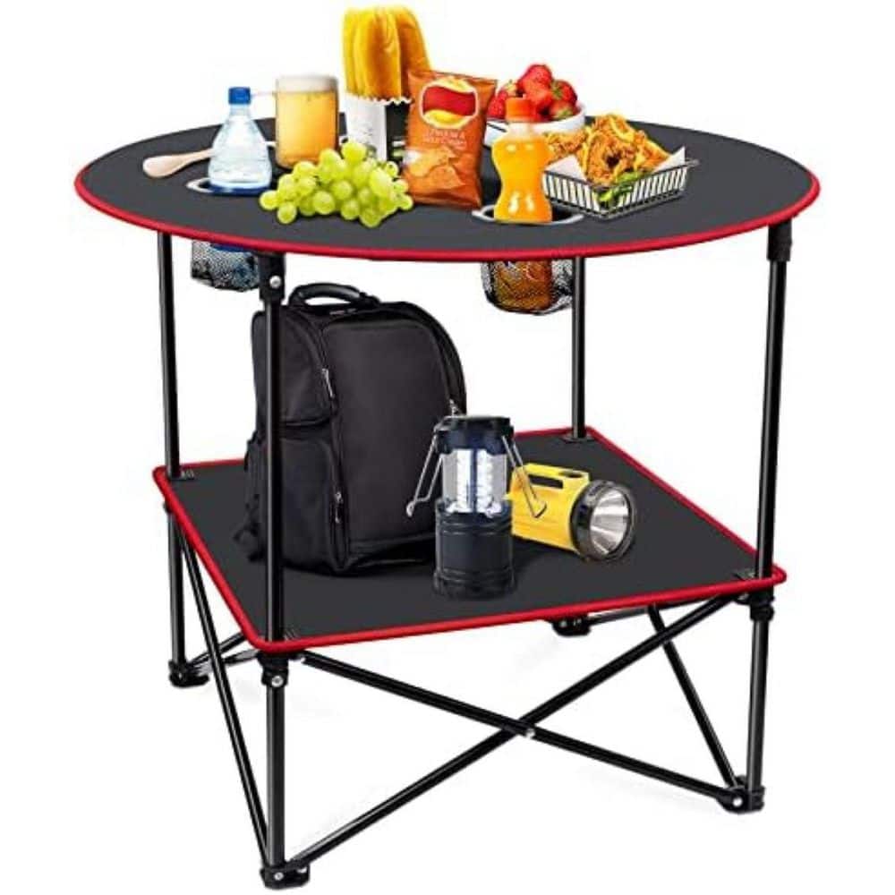 Folding Outdoor Picnic Table 28.7 in Black Square Aluminum Frame Canvas Waterproof Lightweight 4 Cup Holders price history on PriceWatchPro