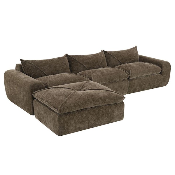 Nestfair 116 in. Chenille L-shaped Sectional Sofa in. Brown with
