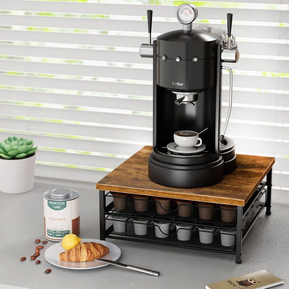 Wudkey 2-Tier Brown Countertop Coffee Pod Organizer Drawer with Sliding ...