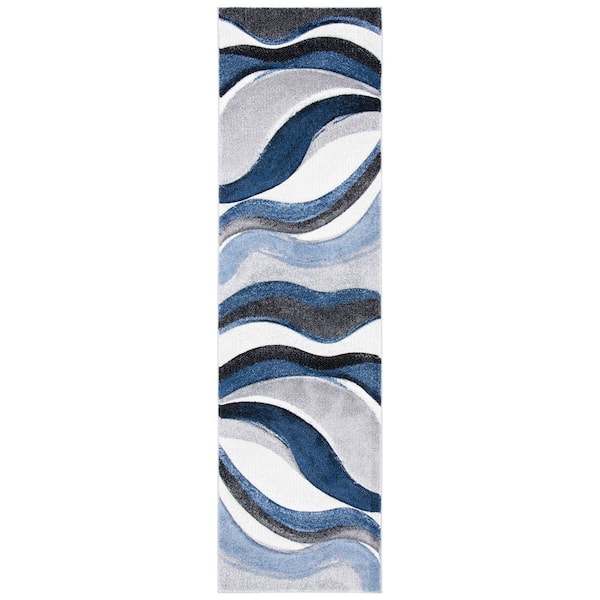 Hollywood 2 ft. x 12 ft. Gray/Blue Abstract Runner Rug