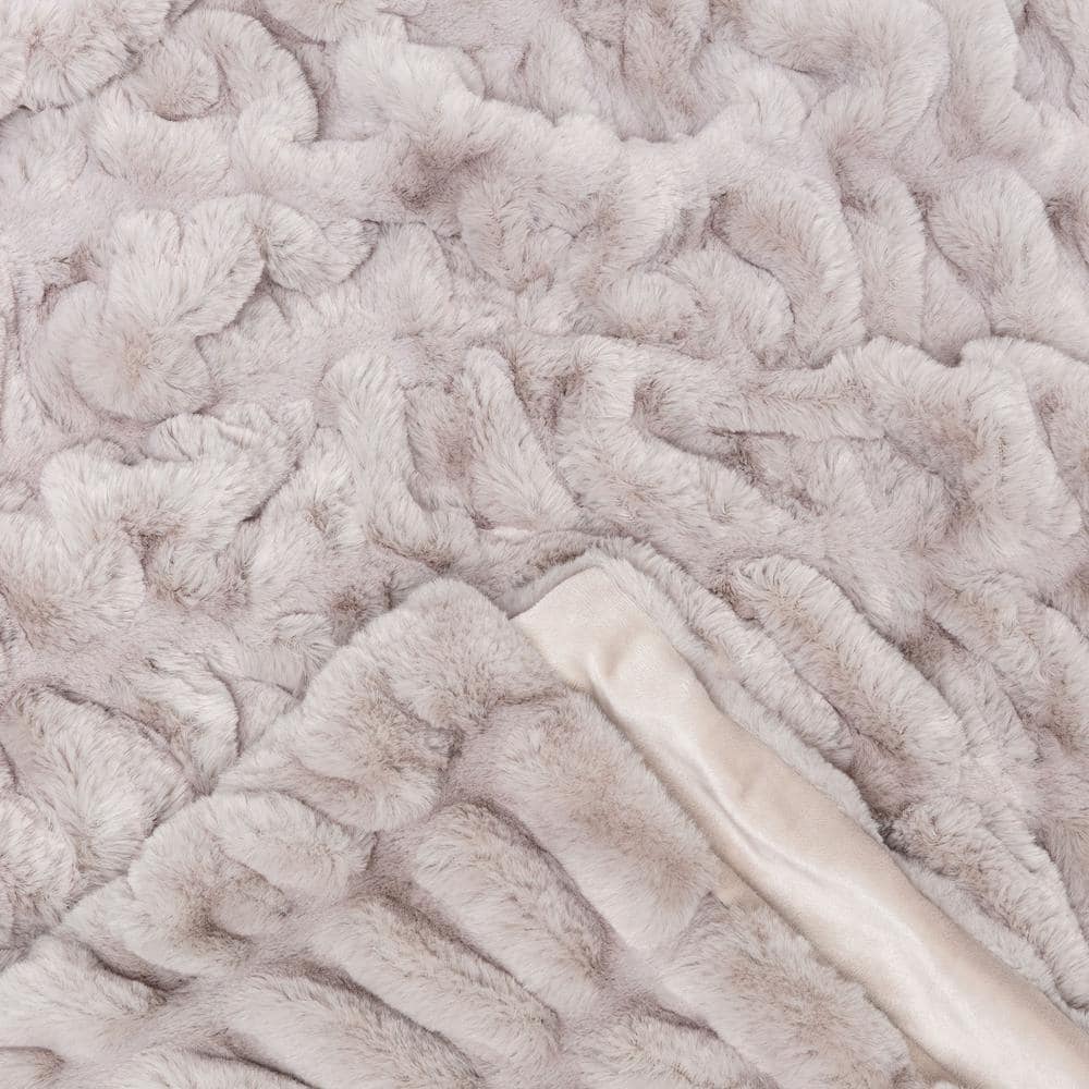 Luxurious Taupe Faux Fur Reversible Throw Blanket, 50" x 65"