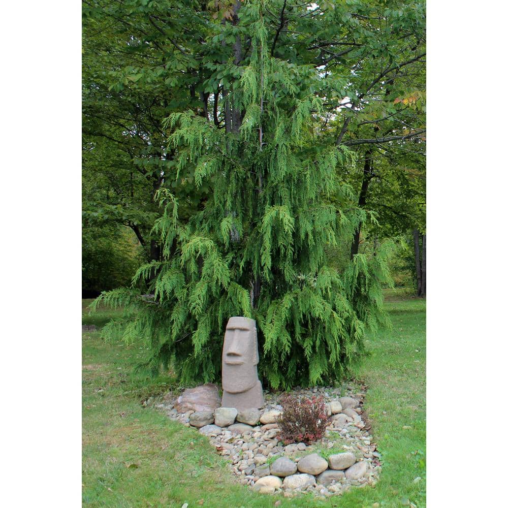 28" Textured Sandstone Resin Easter Island Head Garden Statue