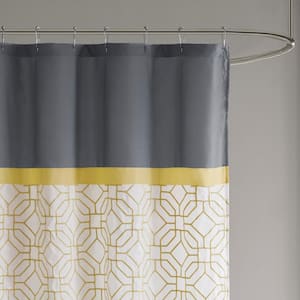 Shane Yellow/Grey 72 in. Embroidered and Pieced Shower Curtain with Liner