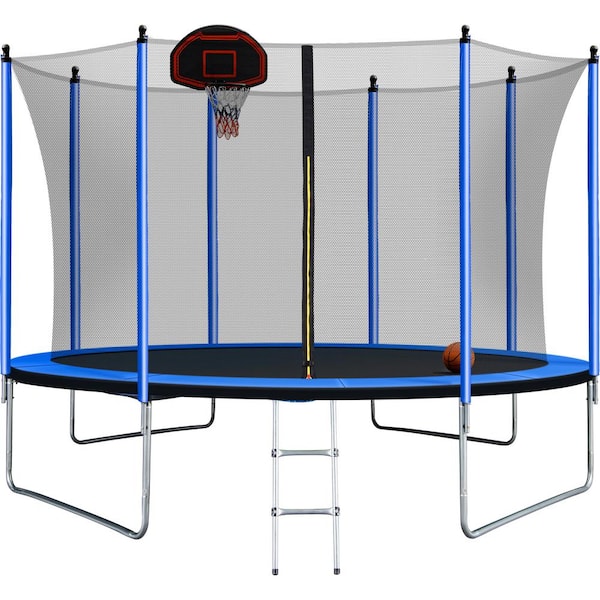 walvis keten afstuderen Tatayosi 10 ft. Outdoor Blue Trampoline with Basketball Hoop Inflator and  Ladder DJYC-H-W55033651 - The Home Depot