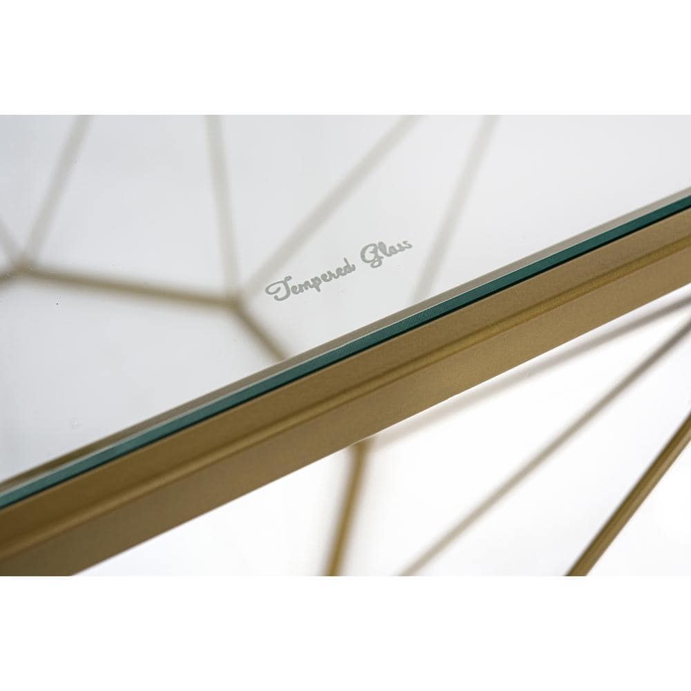 Gold Octagon Glass Top Coffee Table with Metal Base