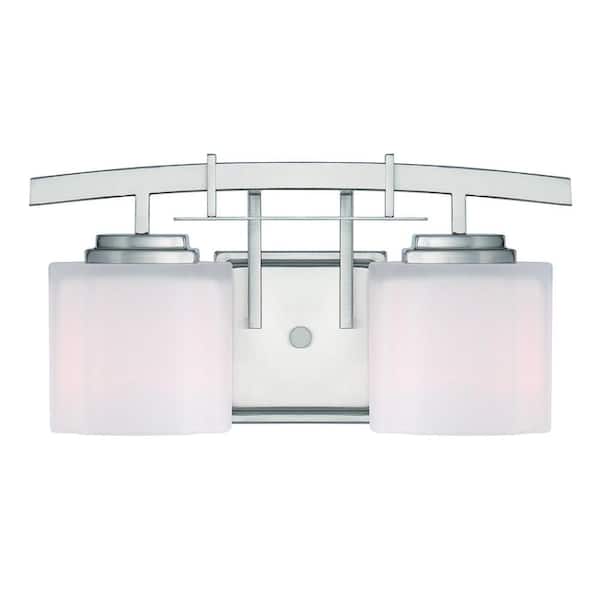 Hampton Bay Architecture 2-Light Brushed Nickel Vanity Light with Etched White Glass Shades