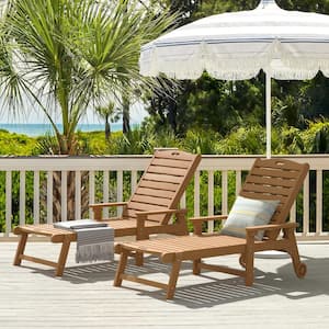 Hampton Teak Patio Plastic Outdoor Chaise Lounge Chair with Adjustable Backrest Pool Lounge Chair and Wheels Set of 2