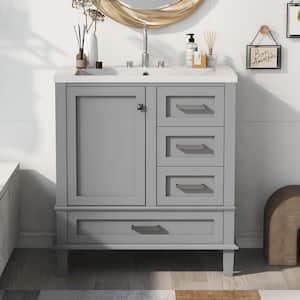 30 in. W. x 18 in. D x 34 in. H Single Sink Freestanding Bath Vanity in Grey with White Cultured Marble Top