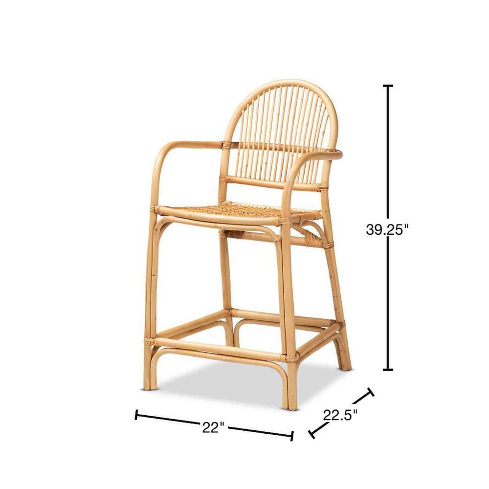 Natural Brown Rattan Curved Back Counter Stool