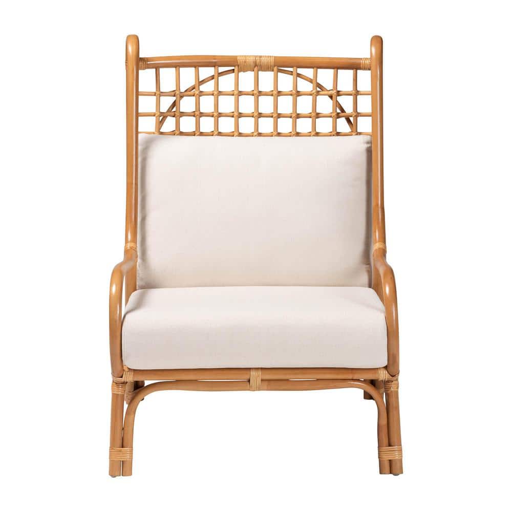 Helina White Geometric Rattan Accent Chair