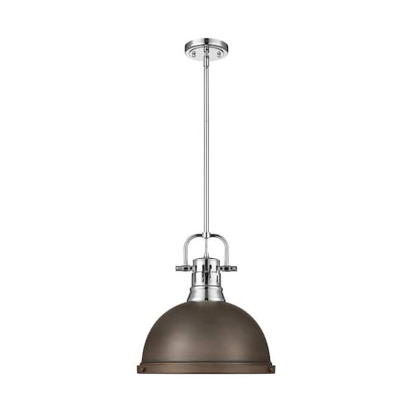 Golden Lighting Duncan 100-Watt 1-Light Chrome Pendant Light with Steel Shade