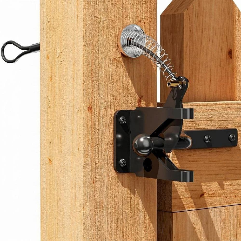 Carbon Steel Fence Gate Latch Black Lock Post Mount Self-Locking Stainless Steel Spring Cable Pull Durable price history on PriceWatchPro
