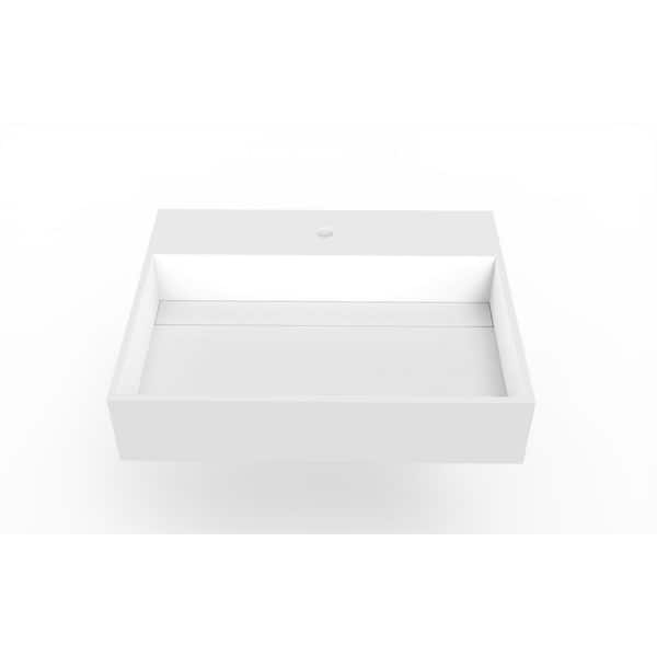 castellousa Juniper 24 in. Wall Mount Solid Surface Single Basin Rectangle Bathroom Sink in White