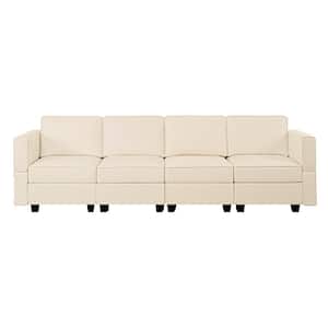 112.6 in. W Faux Leather 4-Seater Modular Living Room Sectional Sofa for Streamlined Comfort in Beige