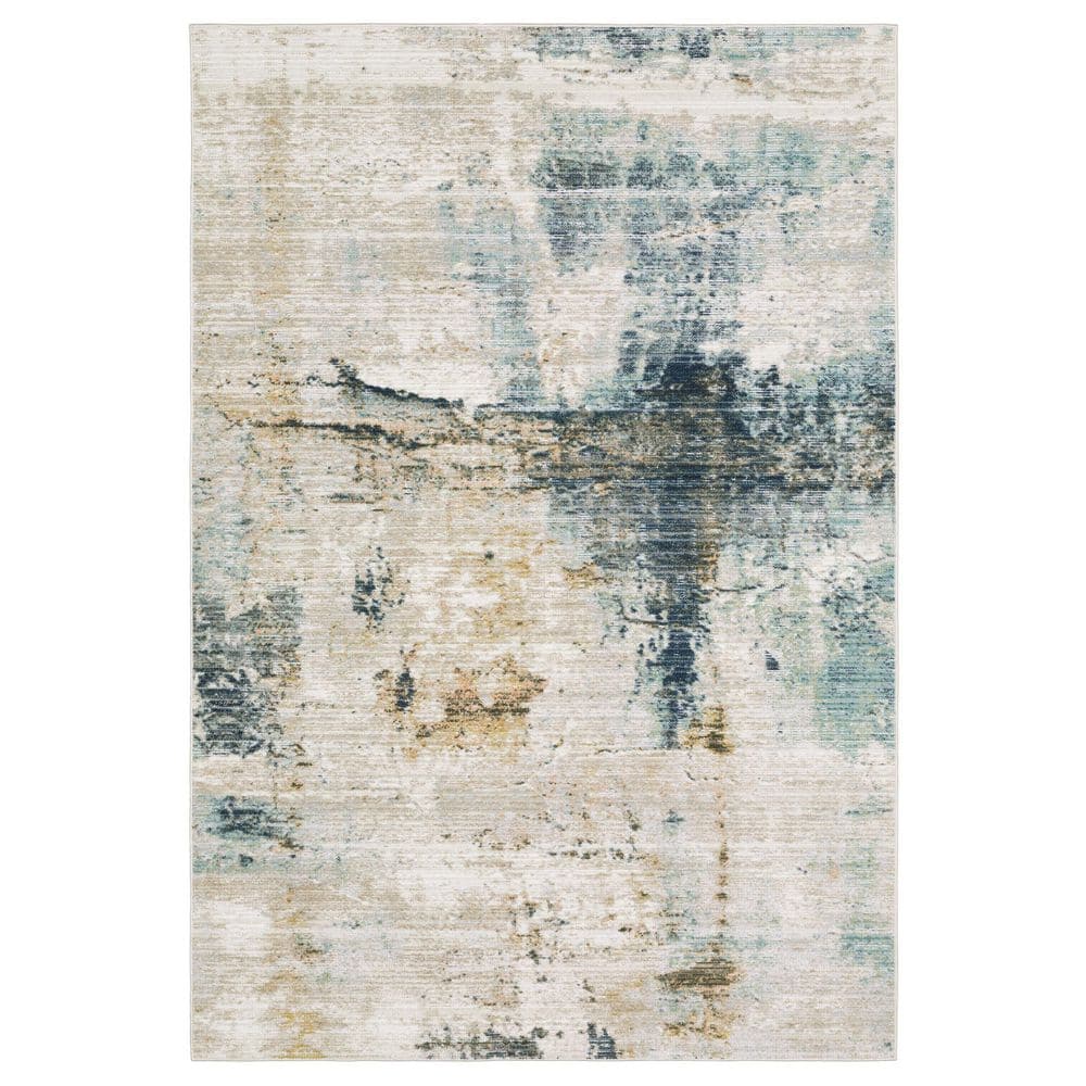 AVERLEY HOME Claire Ivory/Blue 6 ft. x 9 ft. Abstract Distressed ...