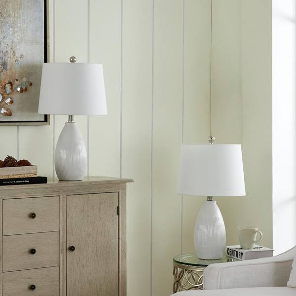 Maxax Sacramento 22 .25 in. White Ceramic Dimmable Table Lamp with White Shade (Set of 2)