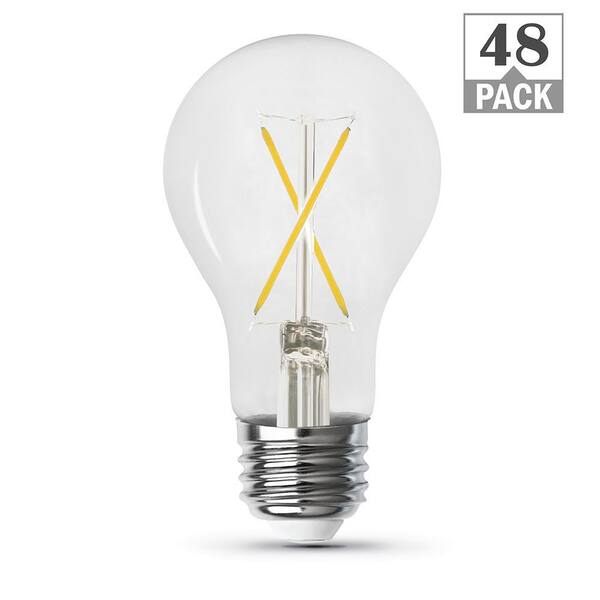 Feit Electric 40-Watt Equivalent A19 Dimmable Filament CEC 90+ CRI Clear Glass E26 Medium LED Light Bulb, Bright White 3000K (48-Pack)