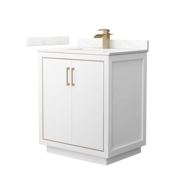 Wyndham Collection Icon 30 in. W x 22 in. D x 35 in. H Single Bath Vanity in White with Giotto qt Top