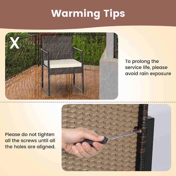 3-Pieces Patio Furniture Set Heavy-Duty Cushioned Wicker Rattan Chairs Table Outdoor in White