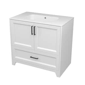 36 in. W x 22 in. D x 34 in. H Solid Wood Bath Vanity and Top with Basin Freestanding Bathroom Cabinet in White