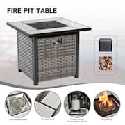 Fontainebleau Gray 7-Piece Wicker Outerdoor Patio Fire Pit Set with Drak Gray Cushions