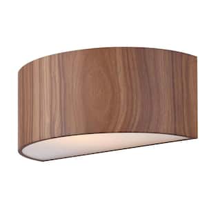 Dexter 13 in. 1-Light Matte Black Wall Sconce with Faux Woodgrain Metal Shade