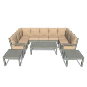 Bespoke Deep Seating 12-Piece Plastic Outdoor Sectional Set with Conversation Table and 2 Side Tables with Cushions