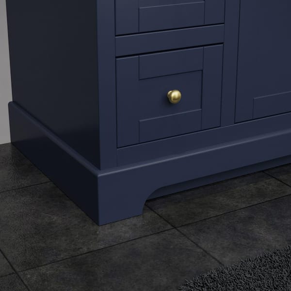 Avery 48 in. W x 22 in. D Bath Vanity in Dark Blue with Marble Vanity Top in White Carrara with White Basin and Mirror