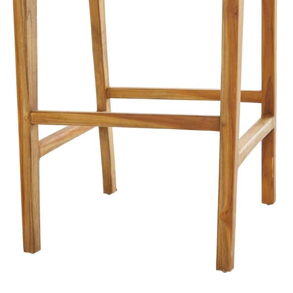 Litton Lane 26 in. Brown Teak Wood Woven Leather Seat and