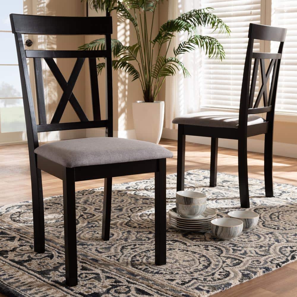 High Cross-Back Brown Leather Parsons Side Chair with Wood Frame