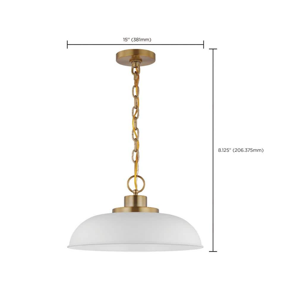 Matte White and Burnished Brass Modern Bowl Pendant Light