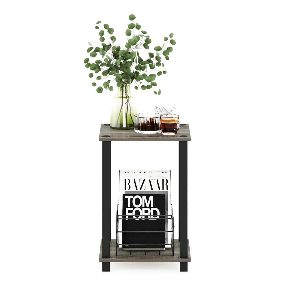 French Oak & Black Simplistic 11.5" Rectangular End Table