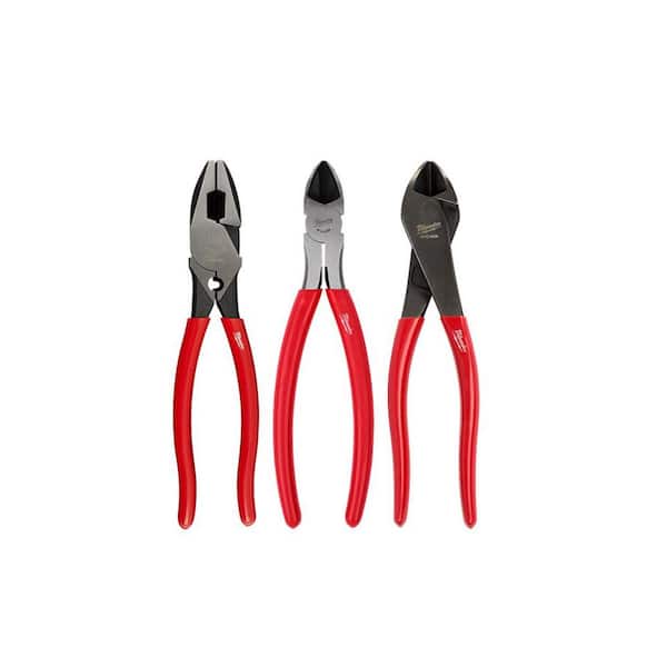Milwaukee 9 in. High-Leverage Linesman Pliers with 8 in. Diagonal Cutters and 8 in. Diagonal-Cutting Plier (3-Piece)
