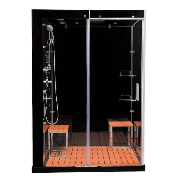 Venus 59 in. x 32 in. X 86 in. Steam Shower Kit in Black with Sliding Door, Left Side Controls and Center Drain
