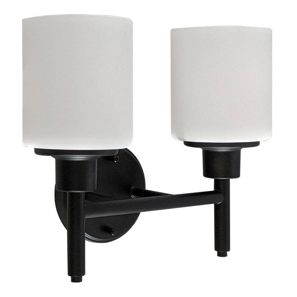 Aubrey Matte Black 2-Light Indoor Wall Light with Frosted Glass Shades
