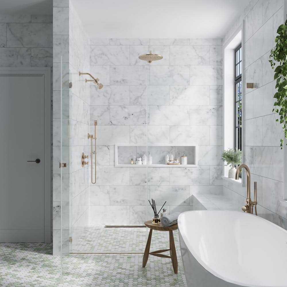 12" x 24" White and Gray Marble Look Wall & Floor Tile