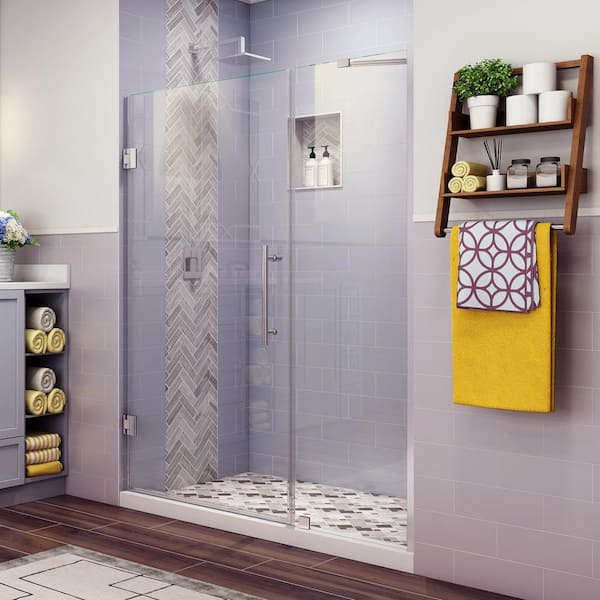 Aston Belmore 42.25 in. to 43.25 in. x 72 in. Frameless Hinged Shower Door in Stainless Steel