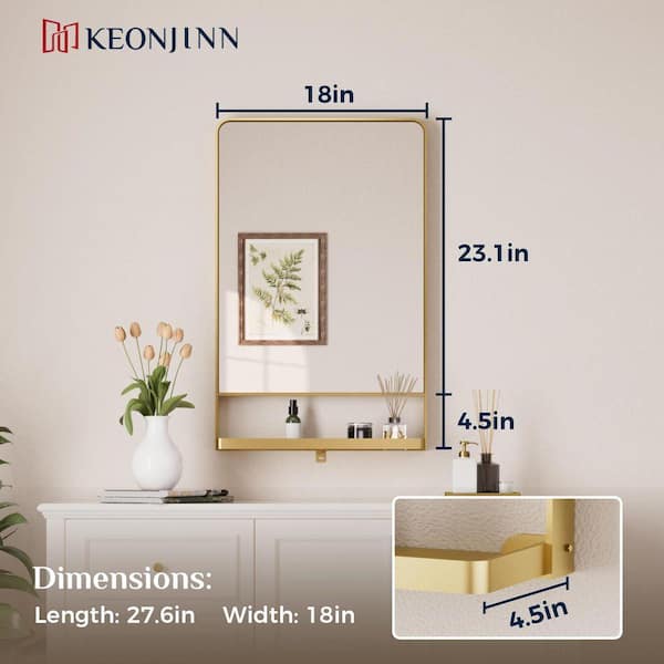 KeonJinn 18 in. W x 28 in. H Rectangular Framed Gold Mirror Metal