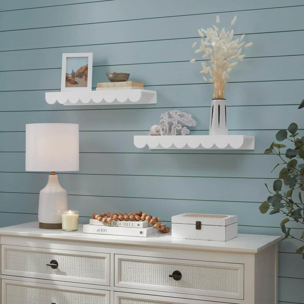 StyleWell Scalloped White Wood Floating Wall Shelves (22