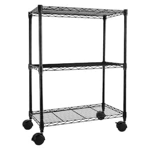 Black Steel Heavy Duty 3-Shelf Shelving with Wheels, Adjustable Storage Units(23 in. W x 33 in. H x 13 in. D)