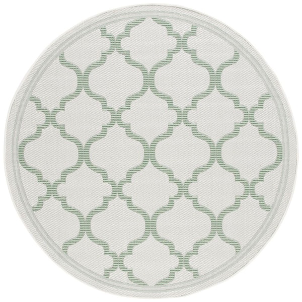 Bermuda Beige/Green 7 ft. x 7 ft. Machine Washable Border Trellis Indoor/Outdoor Round Area Rug