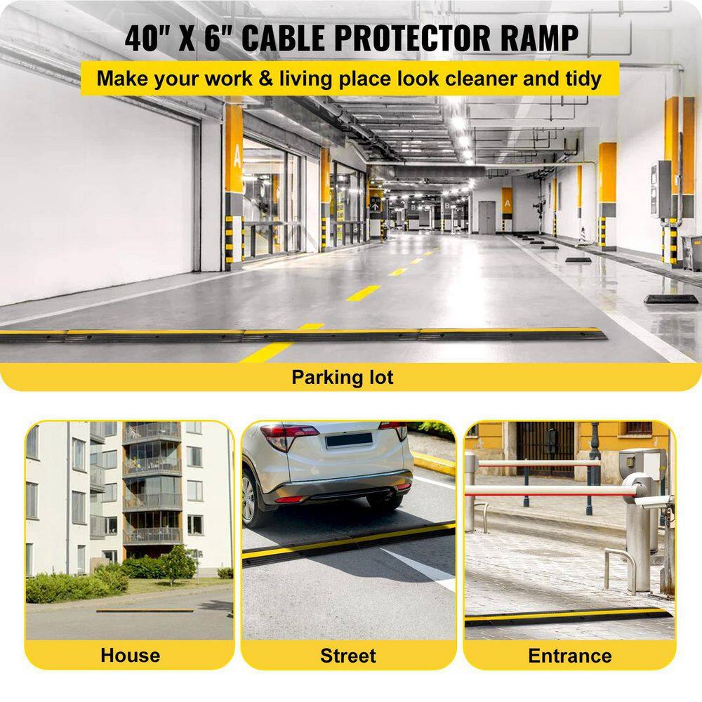 1-Channel Black and Yellow Rubber Cable Protector Ramps (4-Pieces)