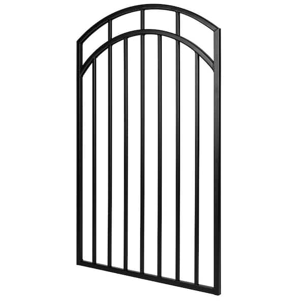 NUVO IRON 2.75 ft. x 4.67 ft. Benitoite Profile Black Iron Center Point Arched Top Fence Gate