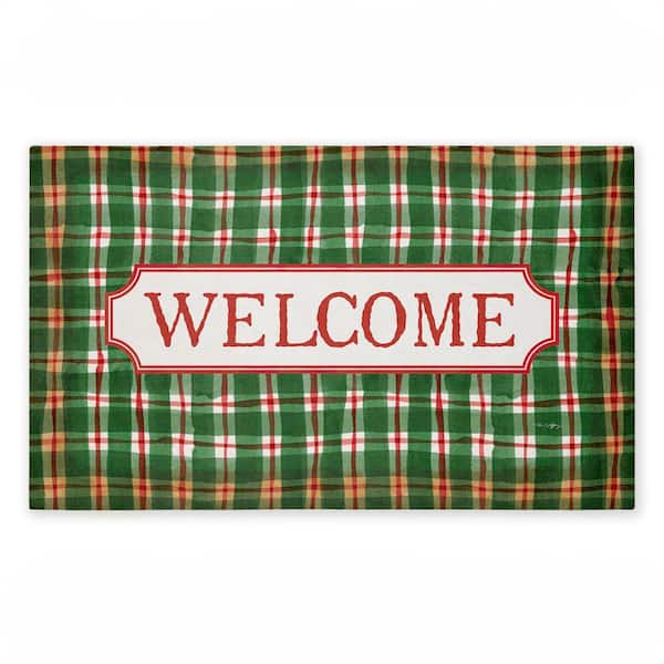 Winter Plaid Cabin Welcome Green 18 in. x 30 in. Polyester Non-Slip Outdoor Door Mat