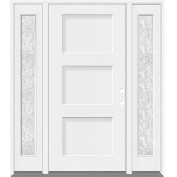 Legacy 68 in. x 80 in. 3P Equal Shaker LHIS Unfinished White Fiberglass Prehung Front Door w/Rain 14 in. SLs 4-9/16 Jamb