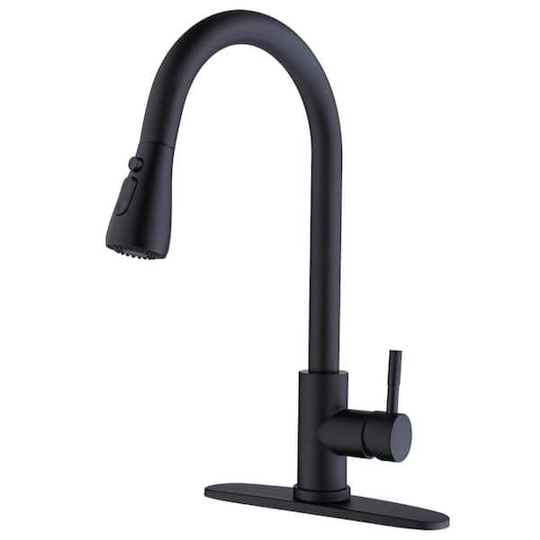 Matte Black 14 in. H Pull Down Sprayer Kitchen Faucet with Advanced Spray High Arc Single Handle Kitchen Sink Faucet