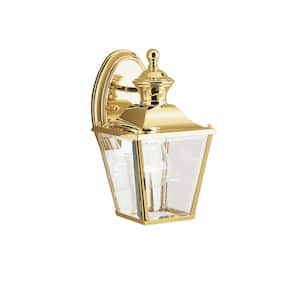 Bay Shore 10.25 in. 1-Light Polished Brass Outdoor Light Wall Sconce with Clear Beveled Blass (1-Pack)