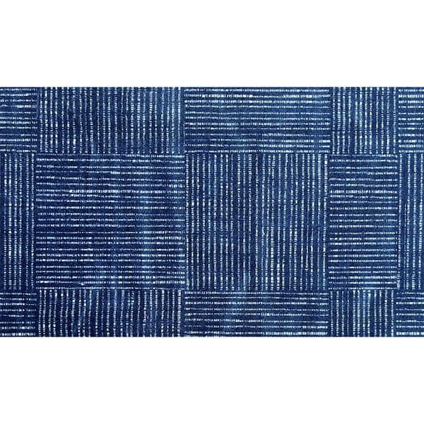 2 ft. x 4 ft.Navy Blue Striped Washable With UV Protection Area Rug